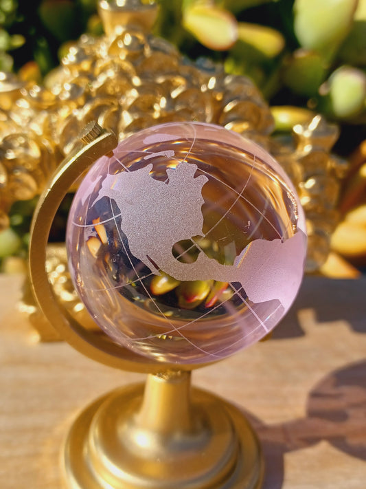 Rose Quartz Crystal Map Globe