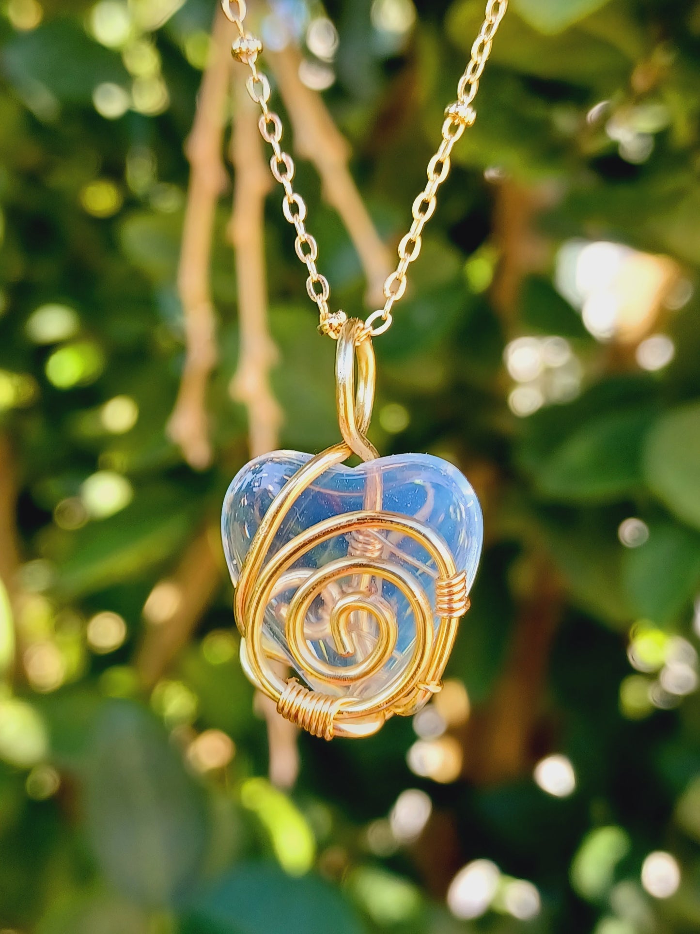 Opalite Dainty Heart Necklace Pendant