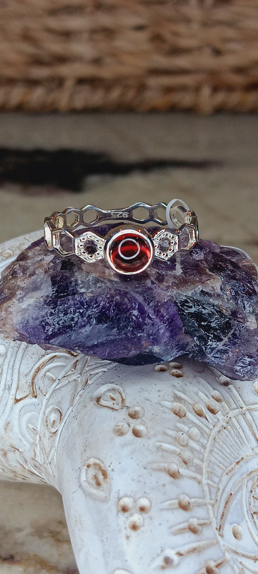 Genuine Round Polished Red Garnet Ring in .925 Sterling Silver