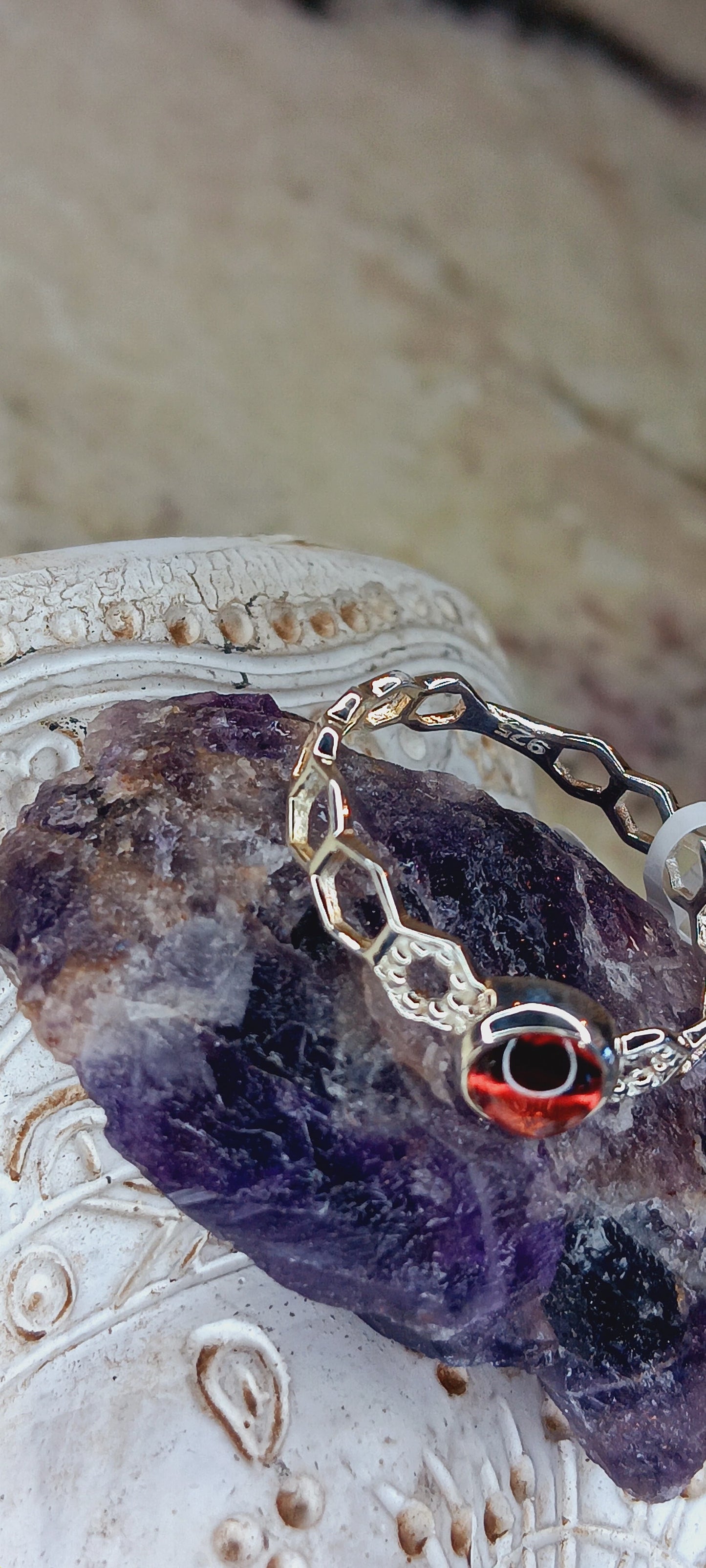 Genuine Round Polished Red Garnet Ring in .925 Sterling Silver