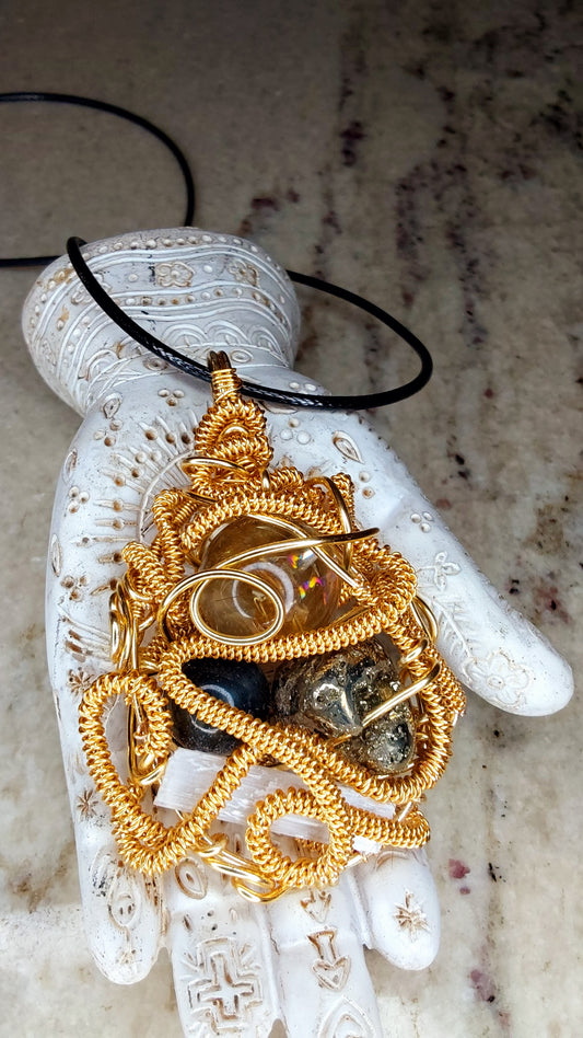 Sanctuary Within-Pyrite, Blue Tiger's Eye, Clear Quartz,Selenite
