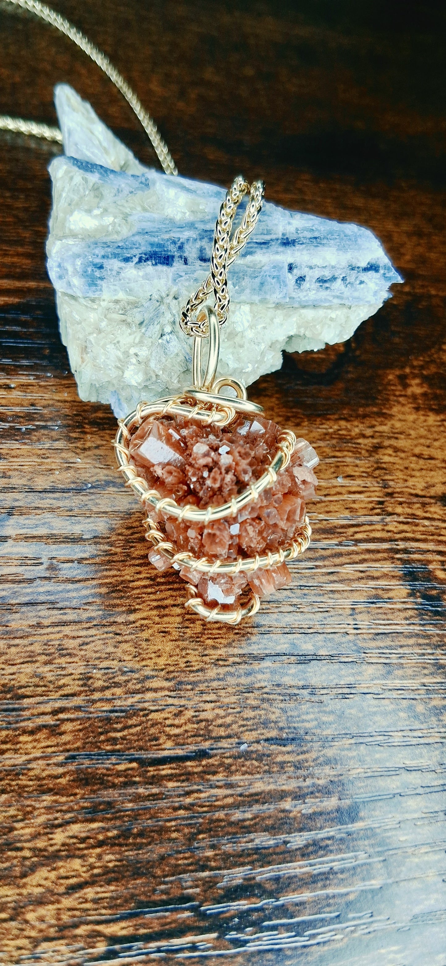Raw Aragonite Crystal Wire-Wrapped Pendant Necklace | Handmade Crystal Jewelry