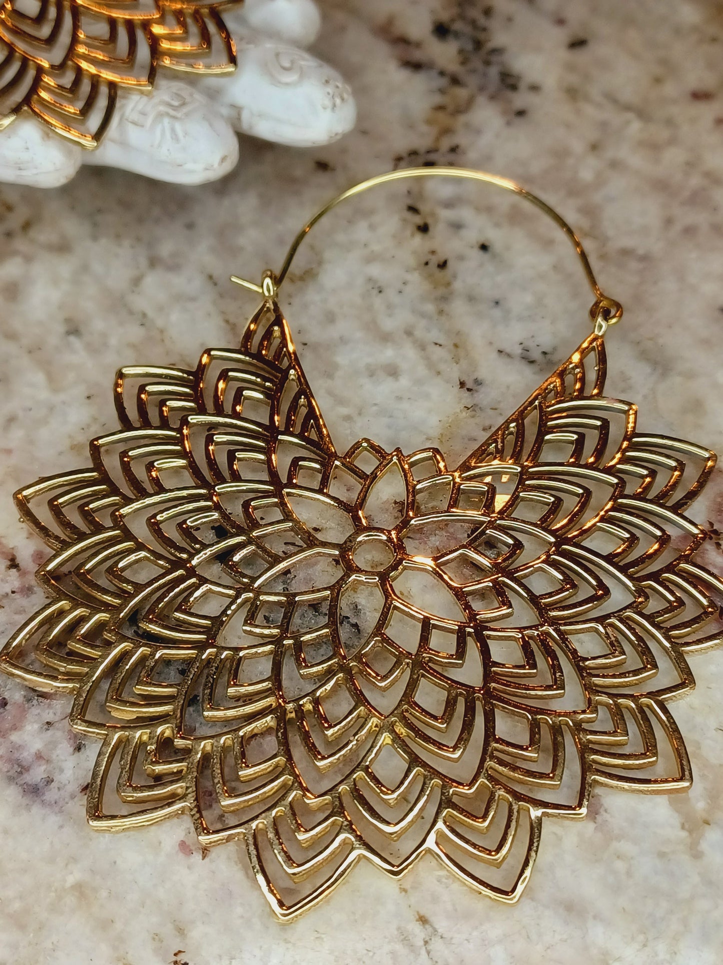 Boho Mandala Brass Flower Hoop Earrings, Mandala Earrings, Tribal Earrings, Brass Earrings, Hoop Earrings, Big Round Earring