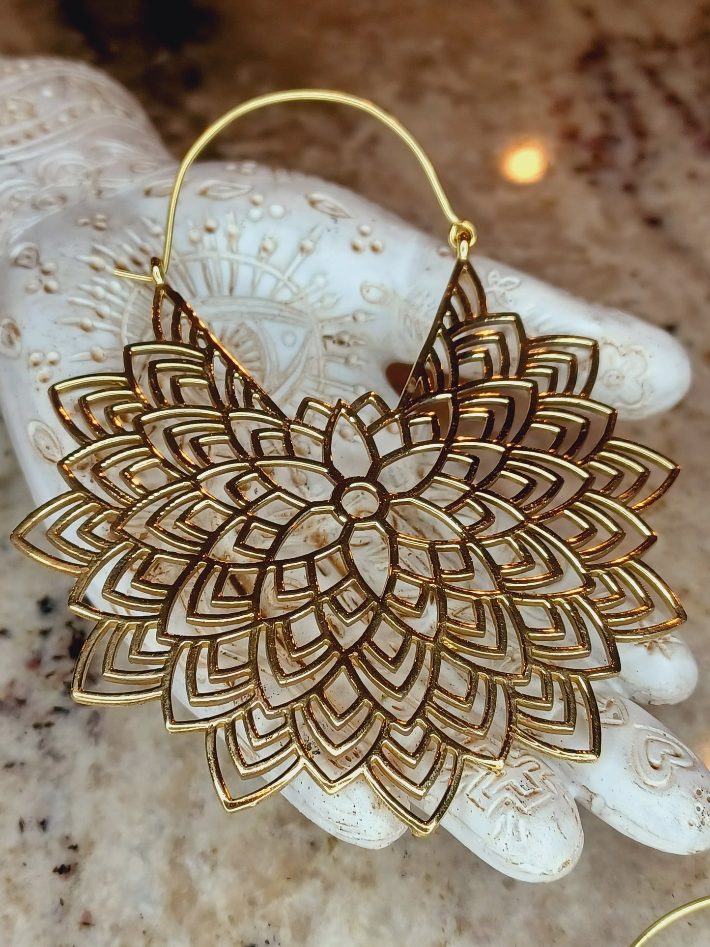 Boho Mandala Brass Flower Hoop Earrings, Mandala Earrings, Tribal Earrings, Brass Earrings, Hoop Earrings, Big Round Earring