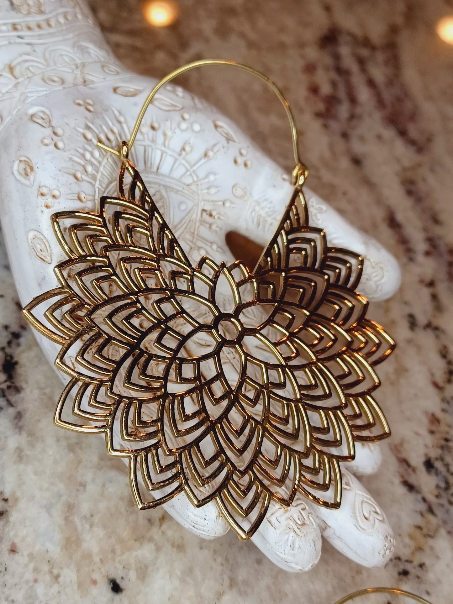 Boho Mandala Brass Flower Hoop Earrings, Mandala Earrings, Tribal Earrings, Brass Earrings, Hoop Earrings, Big Round Earring