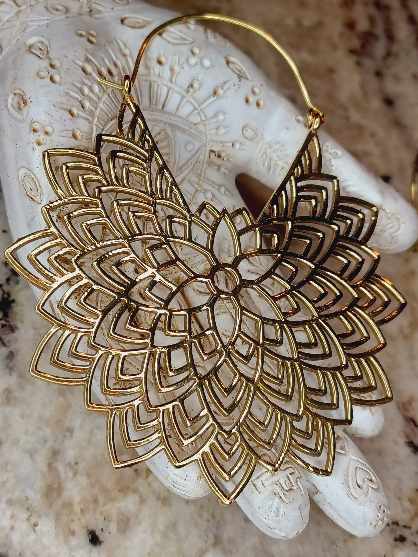 Boho Mandala Brass Flower Hoop Earrings, Mandala Earrings, Tribal Earrings, Brass Earrings, Hoop Earrings, Big Round Earring