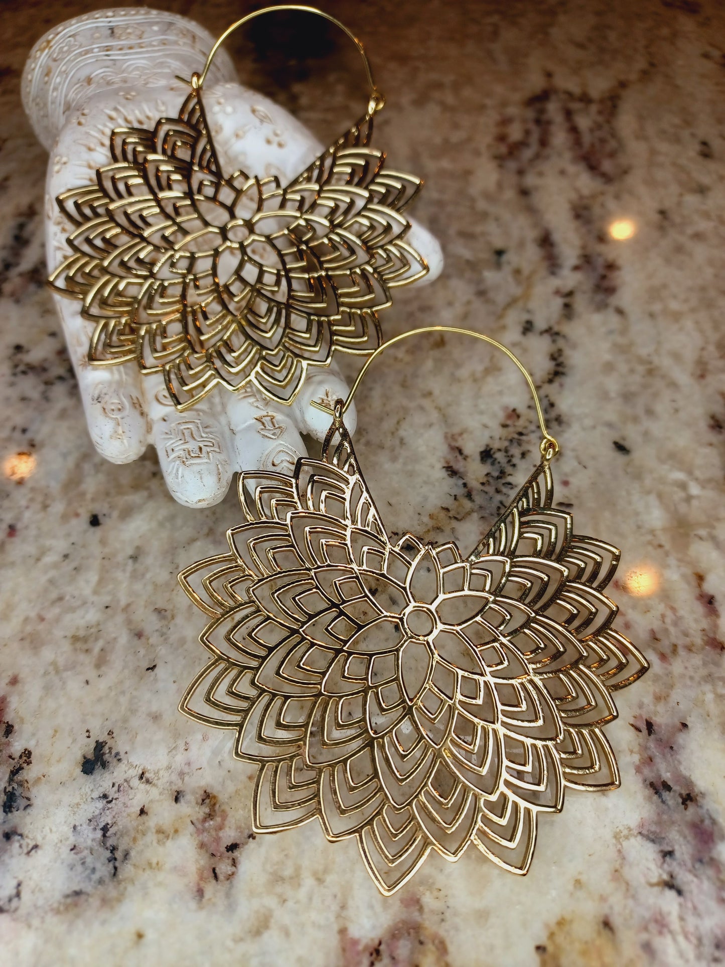 Boho Mandala Brass Flower Hoop Earrings, Mandala Earrings, Tribal Earrings, Brass Earrings, Hoop Earrings, Big Round Earring