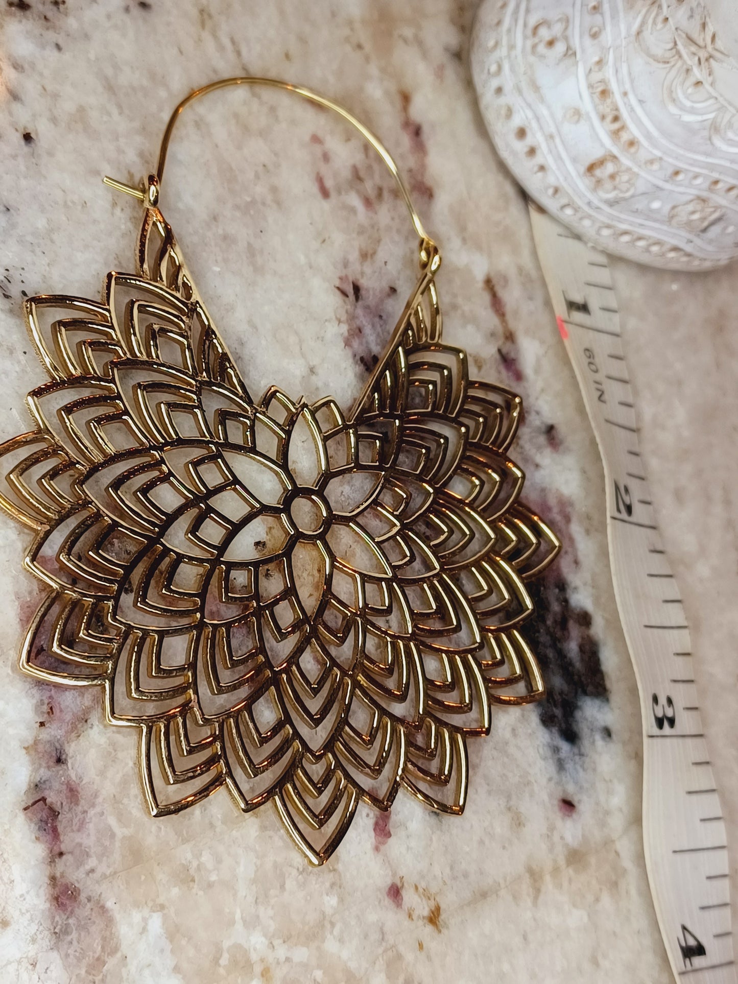 Boho Mandala Brass Flower Hoop Earrings, Mandala Earrings, Tribal Earrings, Brass Earrings, Hoop Earrings, Big Round Earring