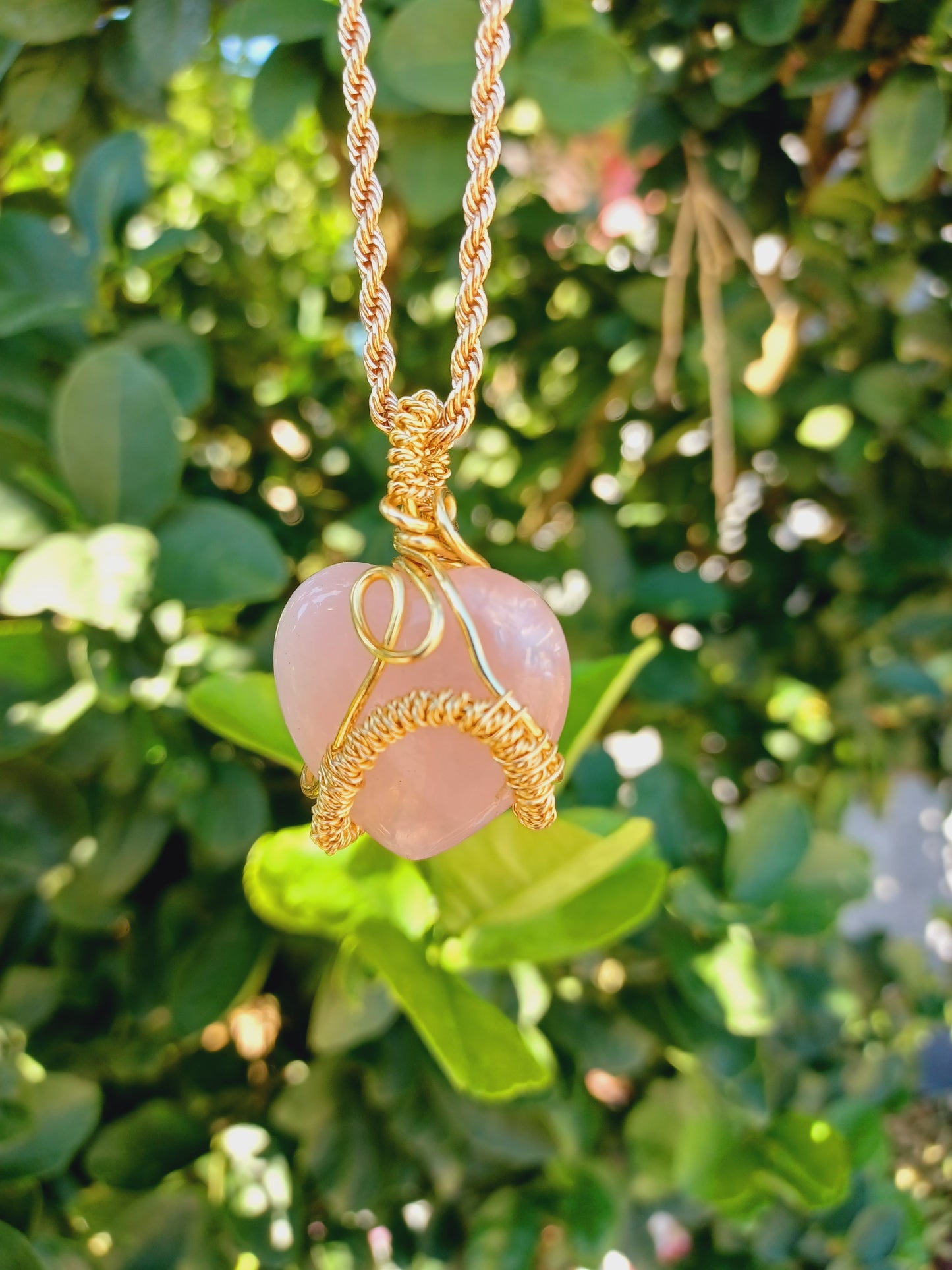 Rose Quartz Puffy Heart Pendant Necklace