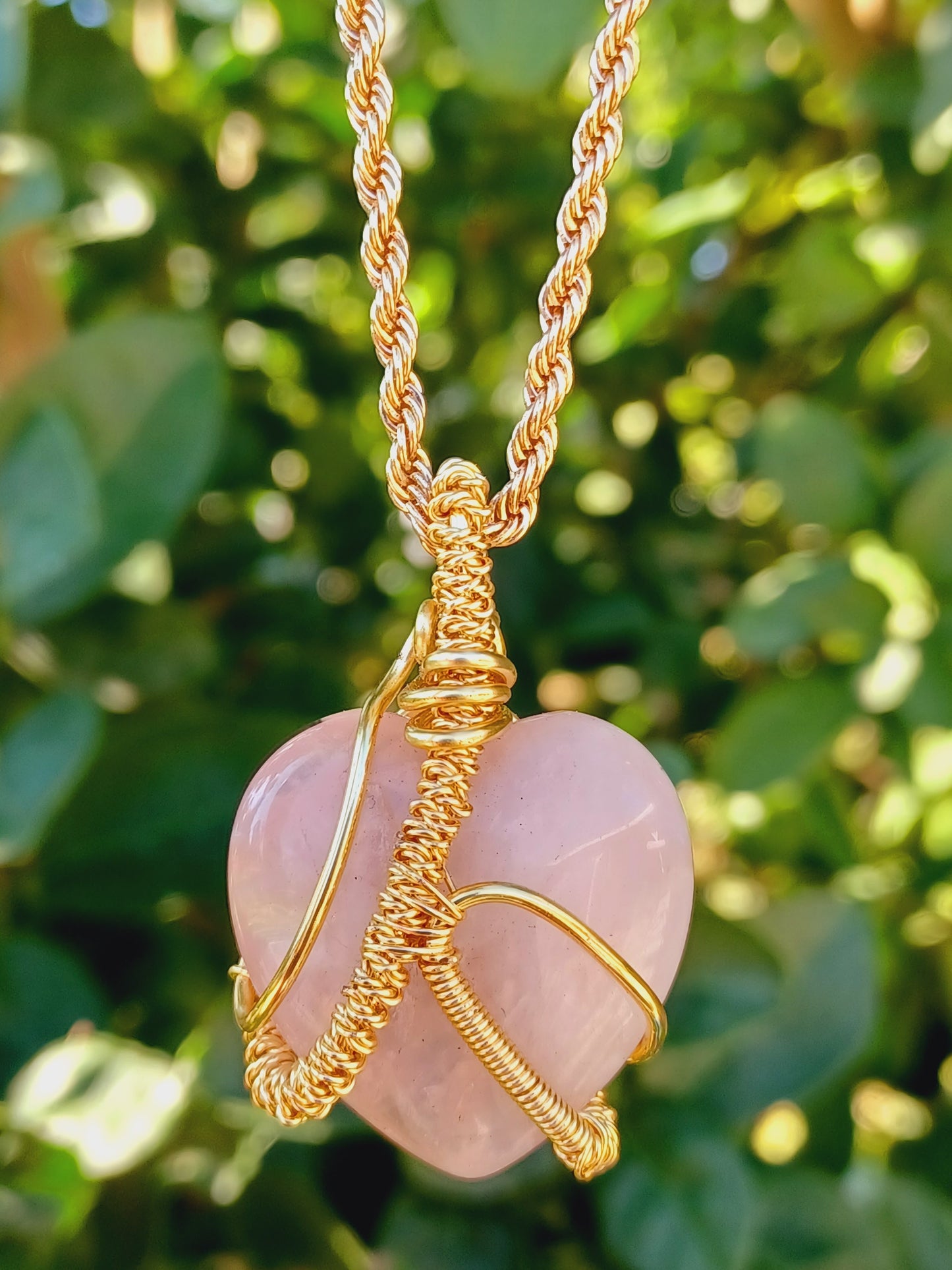 Rose Quartz Puffy Heart Pendant Necklace