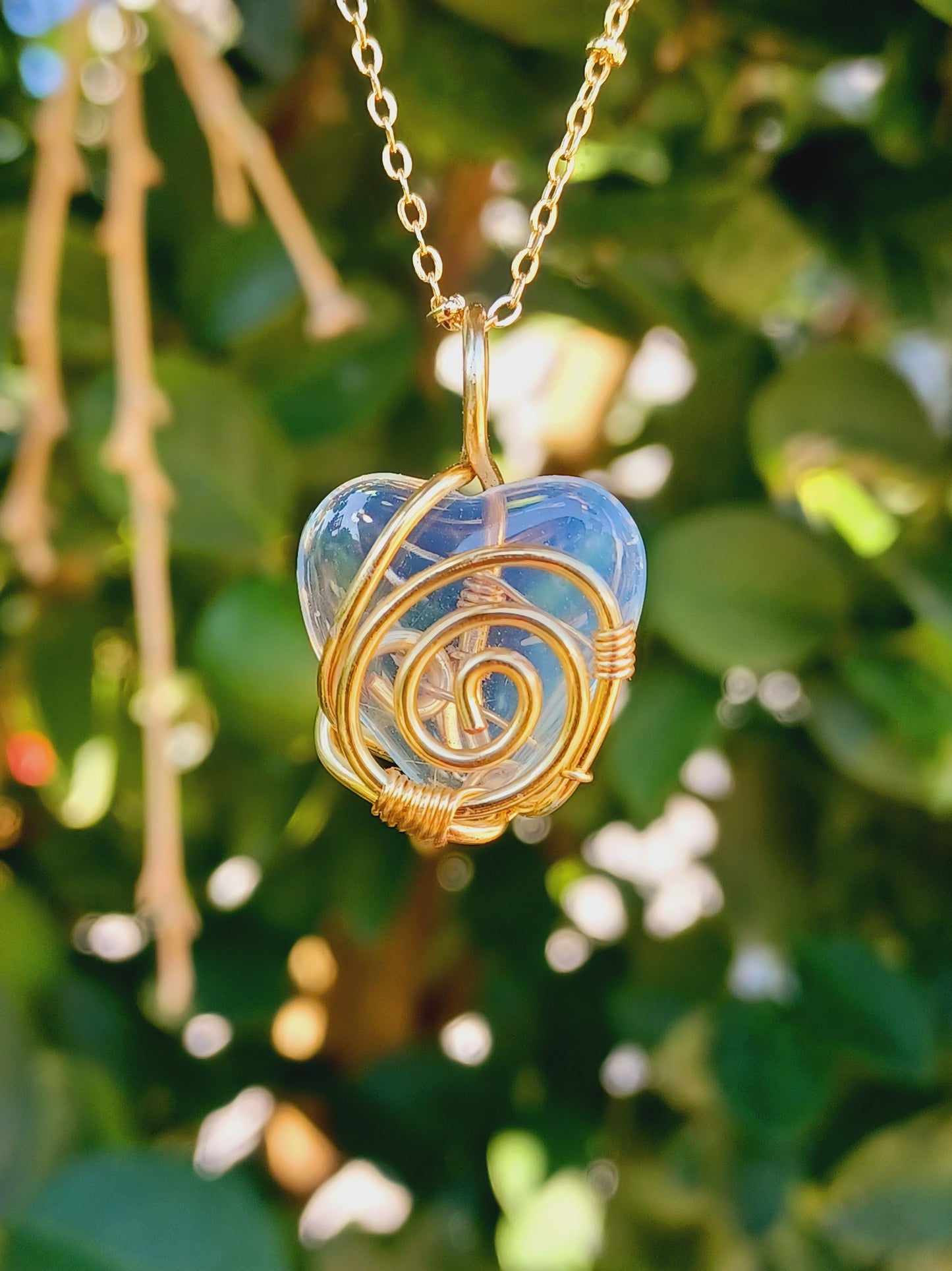 Opalite Dainty Heart Necklace Pendant