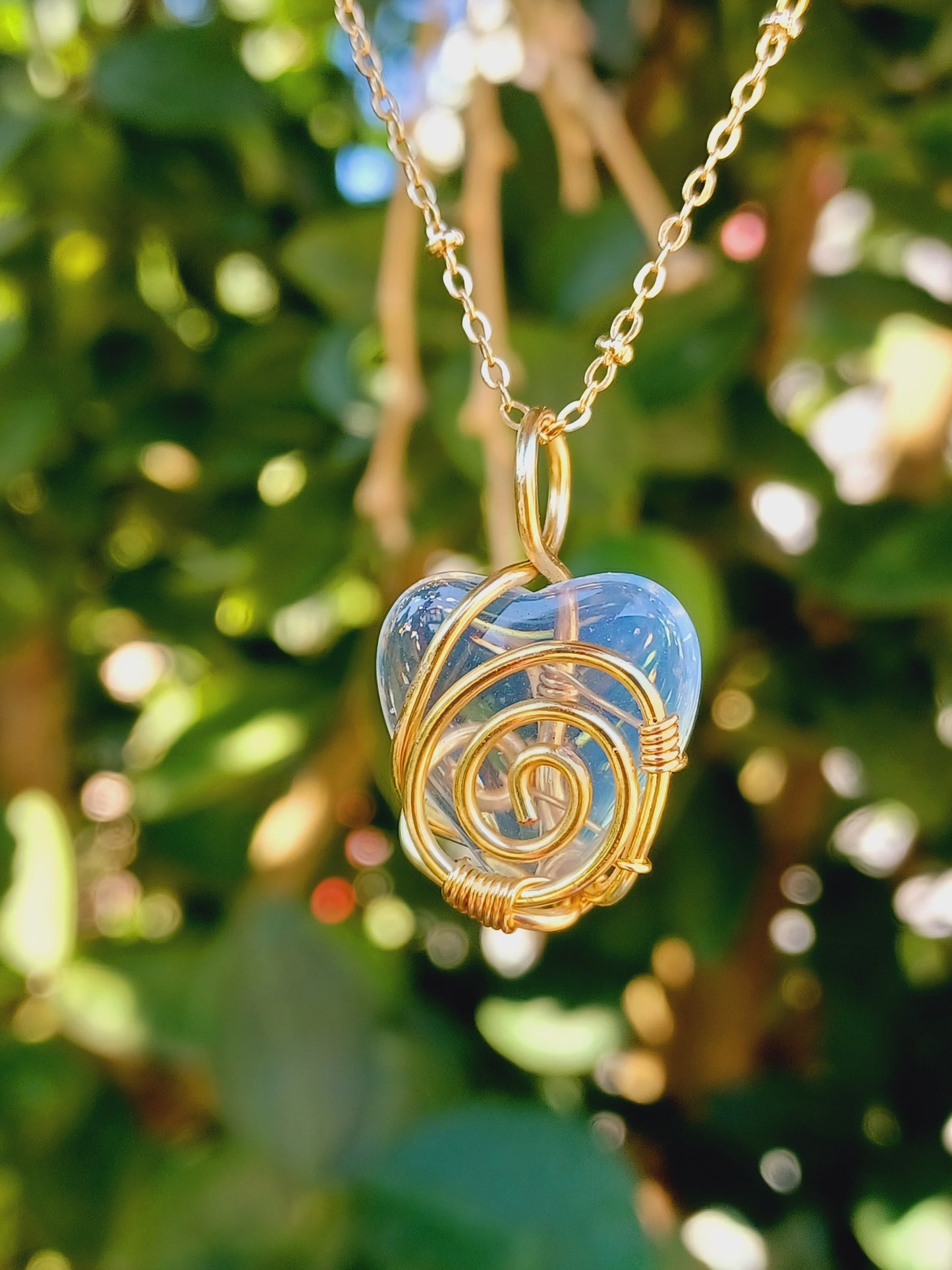 Opalite Dainty Heart Necklace Pendant