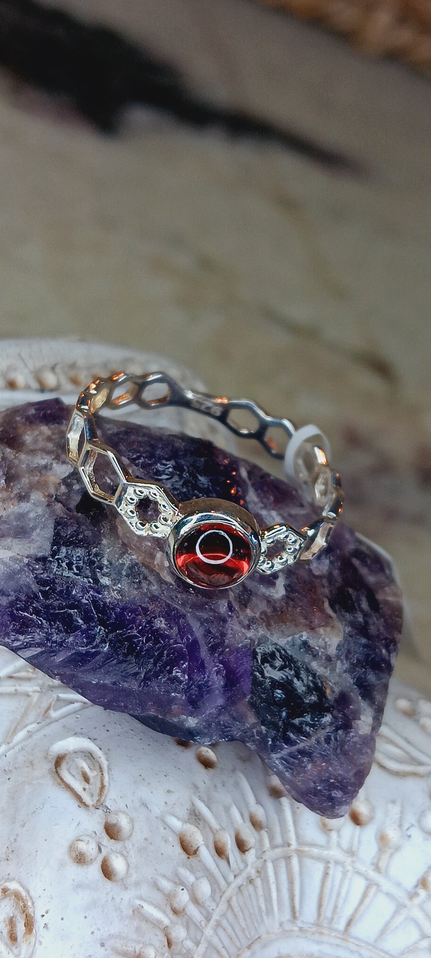 Genuine Round Polished Red Garnet Ring in .925 Sterling Silver