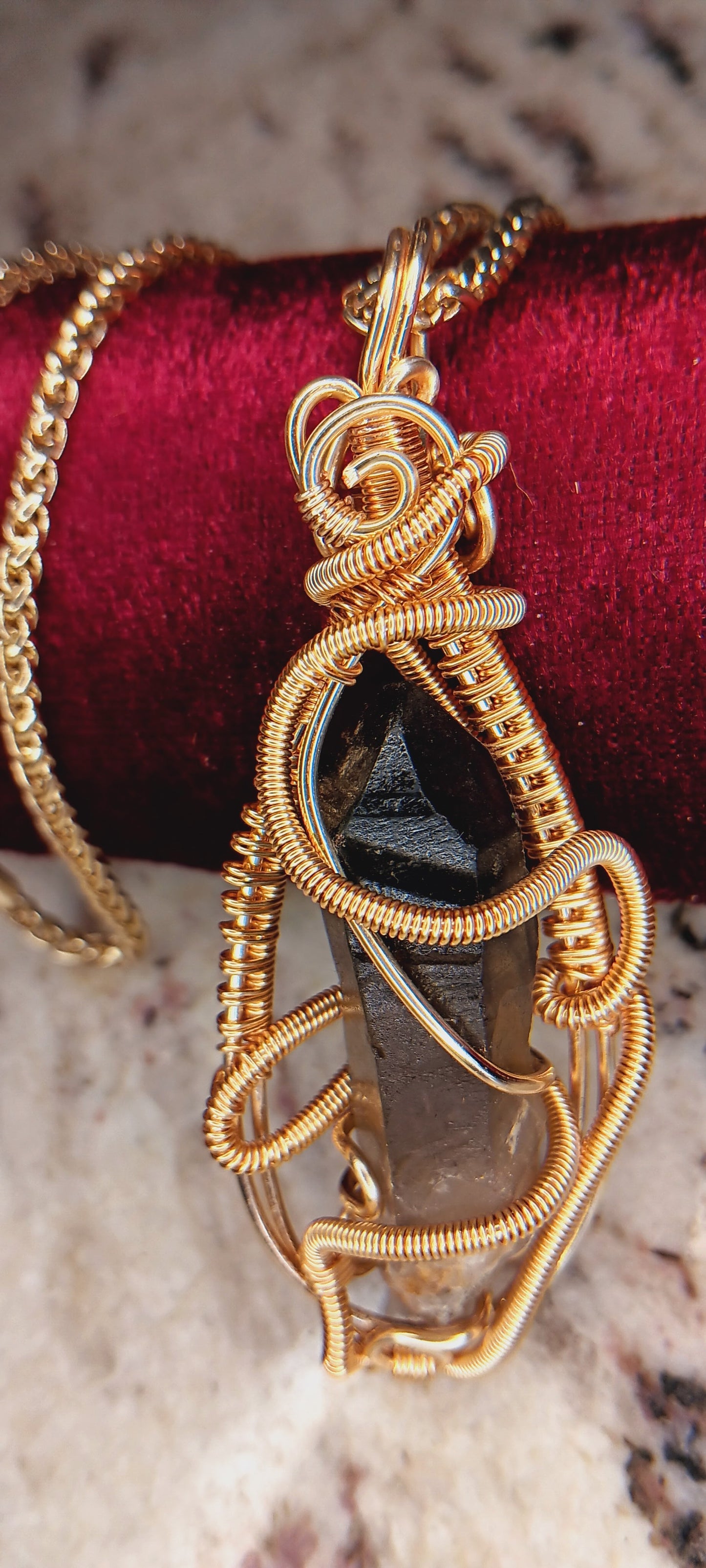 The Earthbound Guardian Smoky Quartz Pendant - Gold Plated Copper Wire Wrap