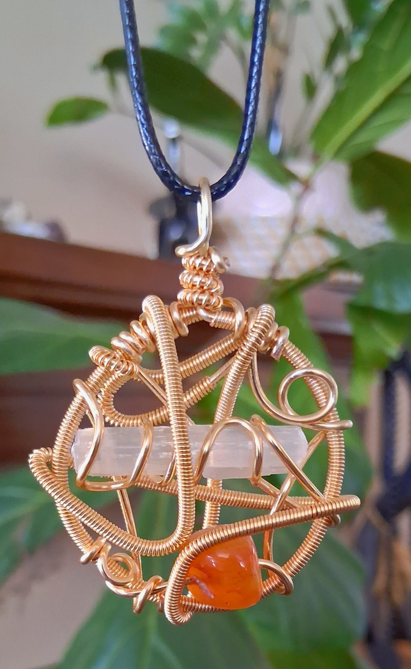 Sacred Alignment Pendant - Selenite Carnelian Pendant
