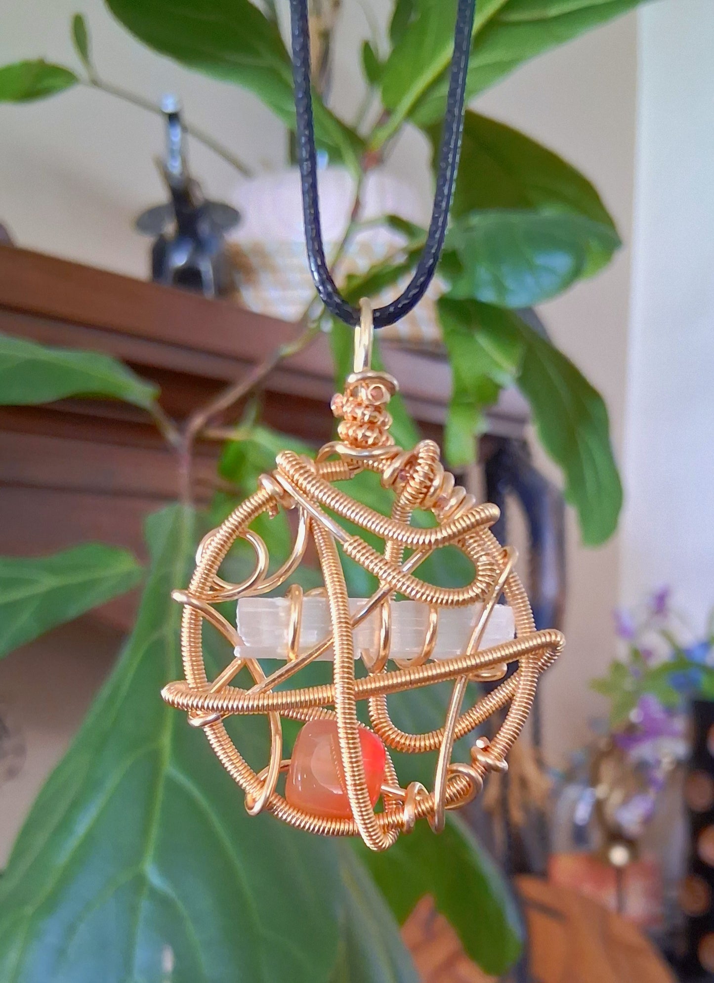 Sacred Alignment Pendant - Selenite Carnelian Pendant