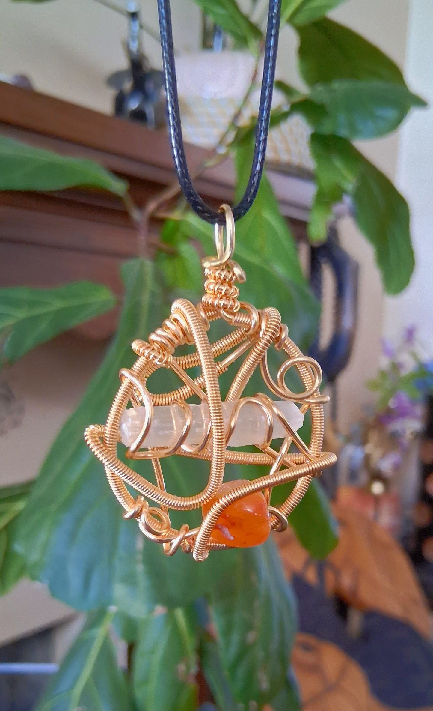 Sacred Alignment Pendant - Selenite Carnelian Pendant