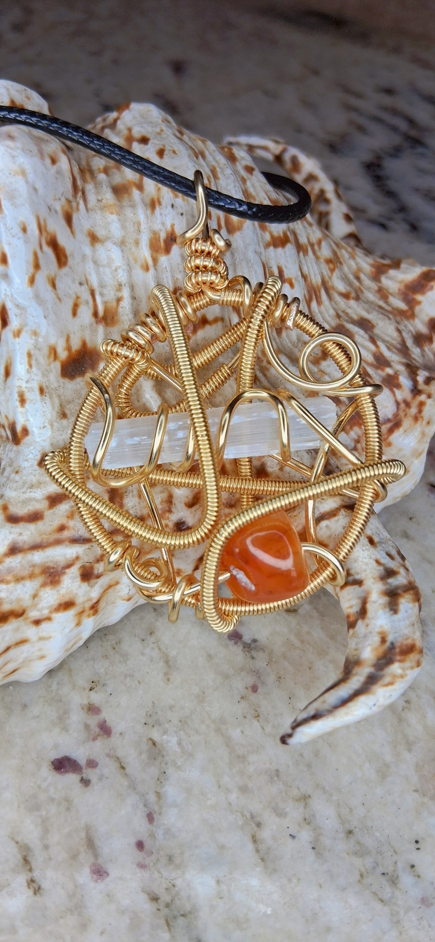 Sacred Alignment Pendant - Selenite Carnelian Pendant