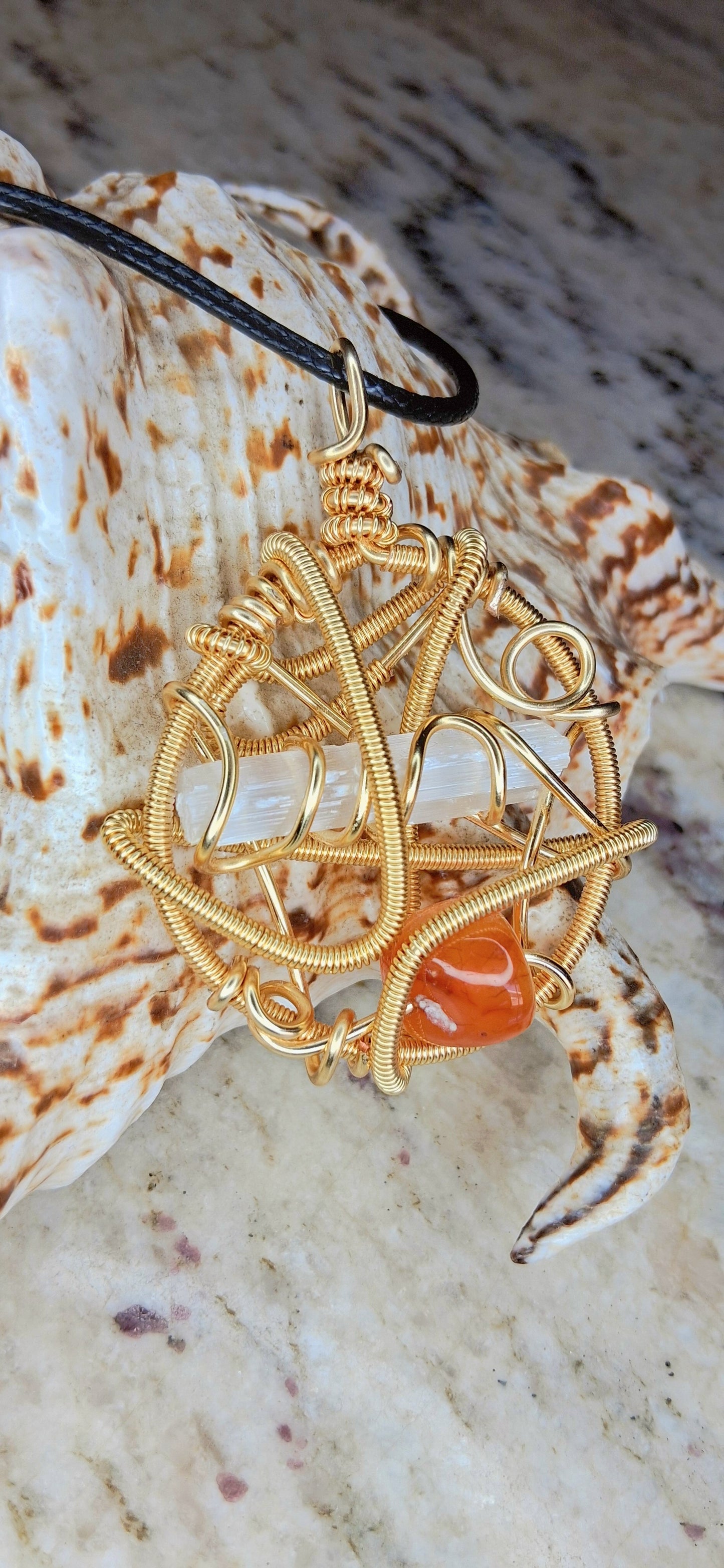 Sacred Alignment Pendant - Selenite Carnelian Pendant