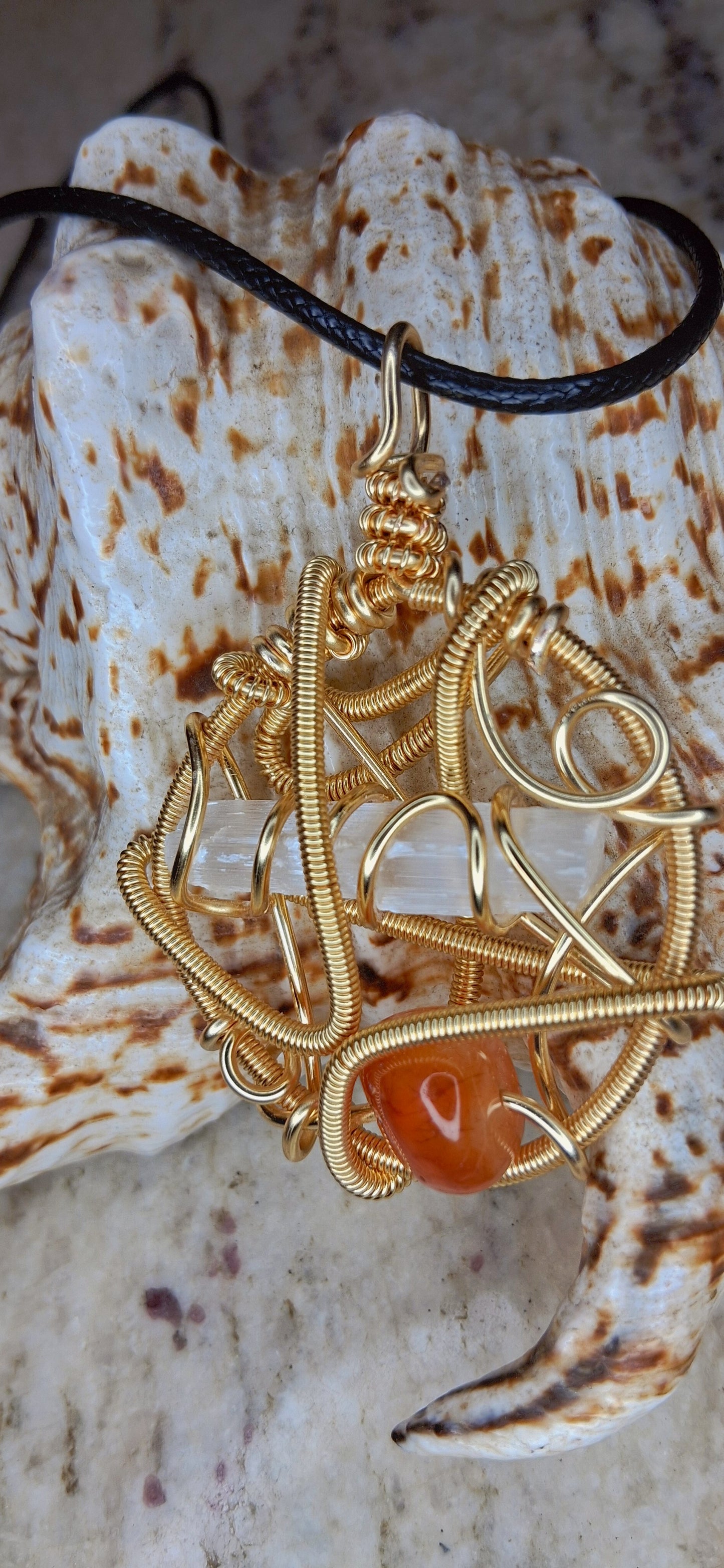 Sacred Alignment Pendant - Selenite Carnelian Pendant