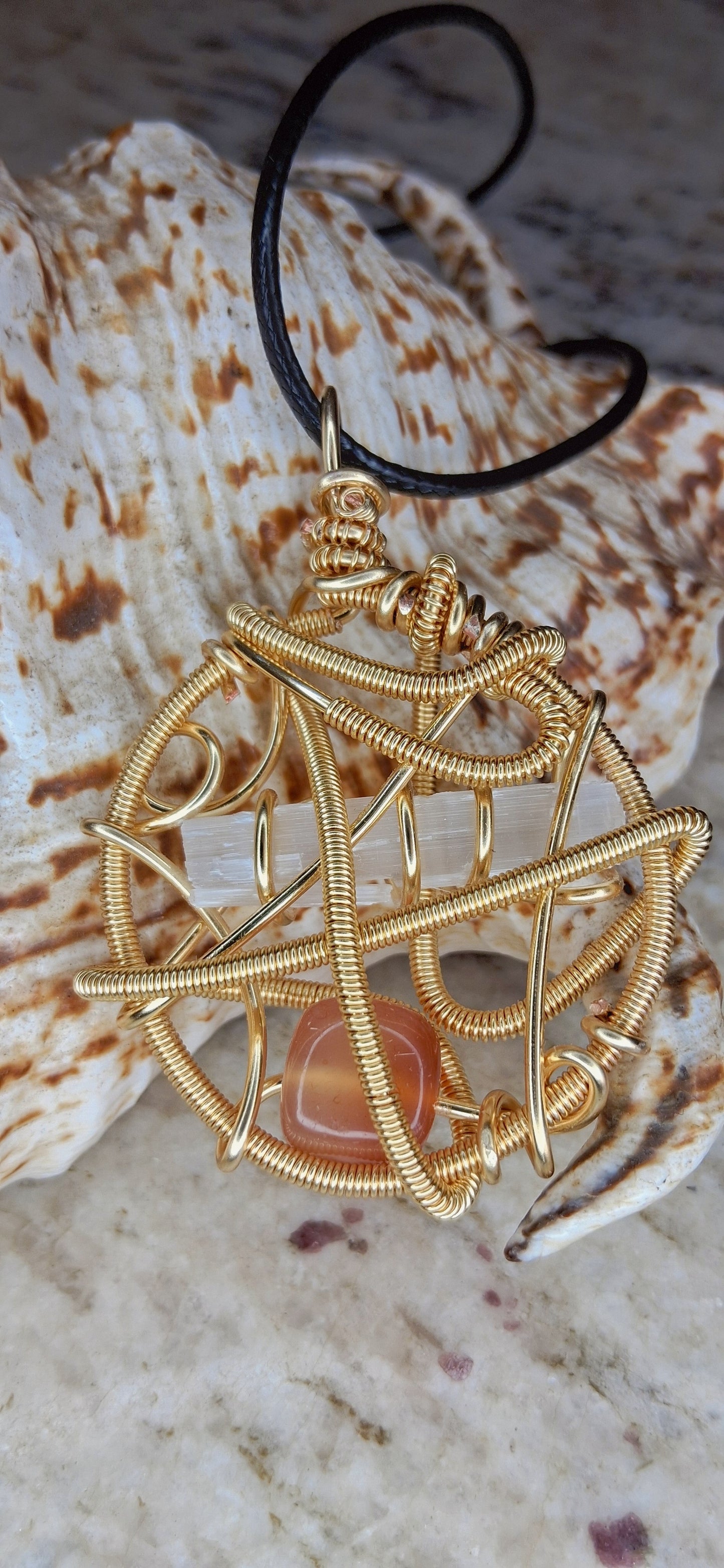 Sacred Alignment Pendant - Selenite Carnelian Pendant