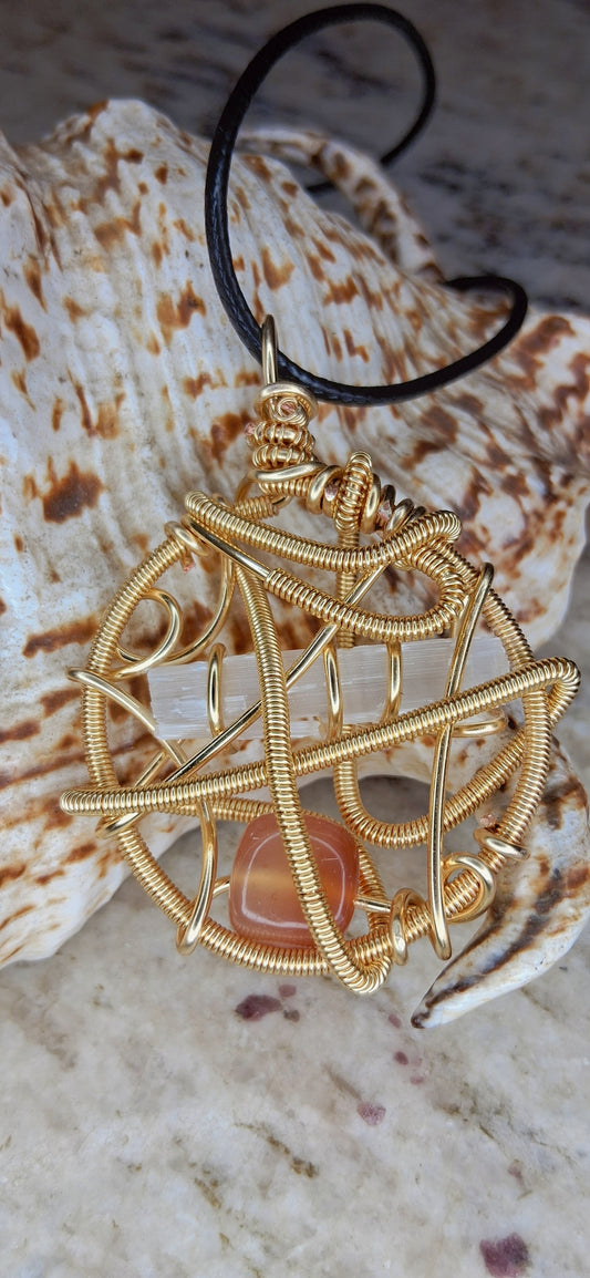 Sacred Alignment Pendant - Selenite Carnelian Pendant