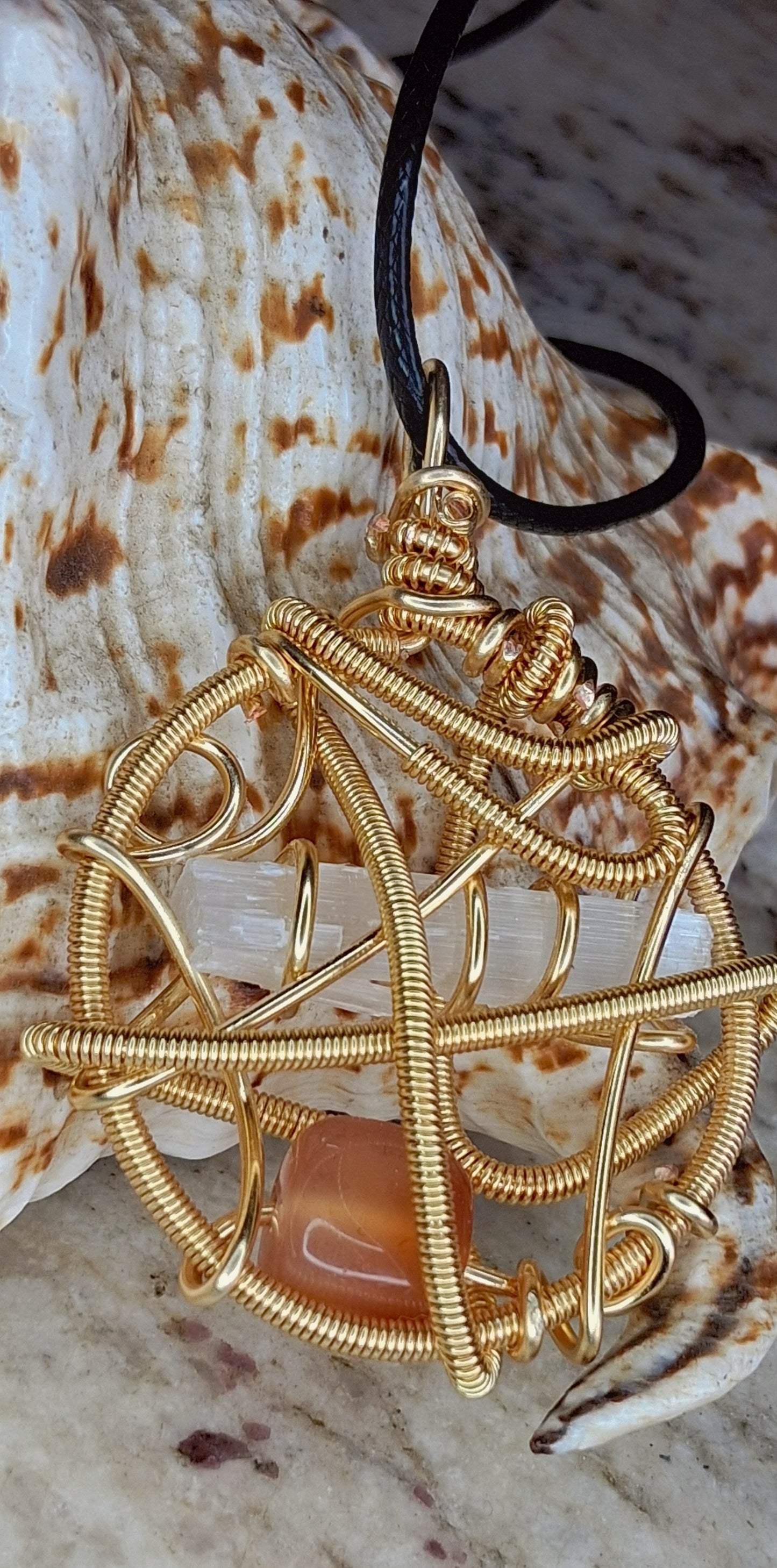 Sacred Alignment Pendant - Selenite Carnelian Pendant