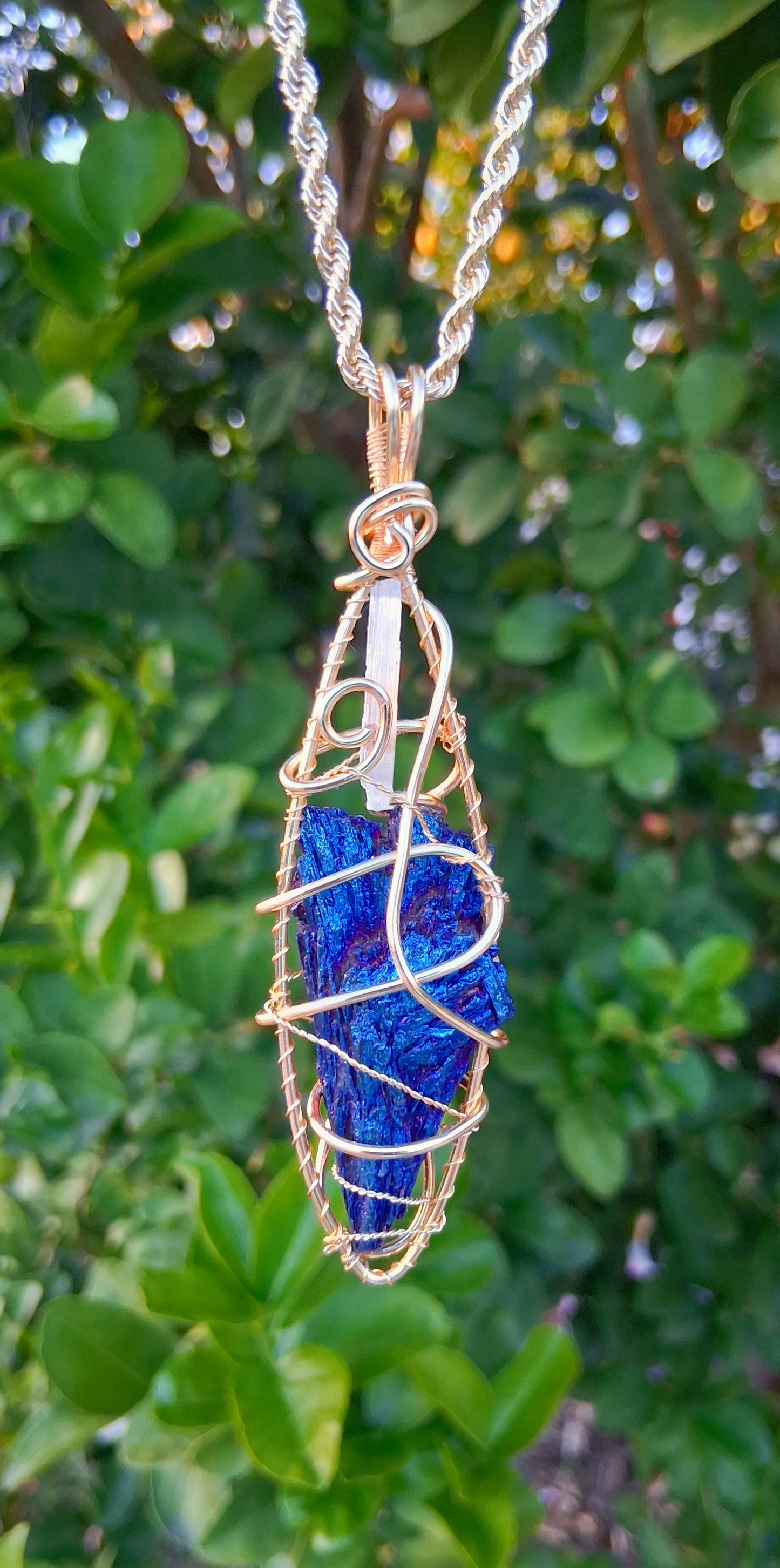 "Stillness"- Selenite and Titanium Black Kyanite Pendant