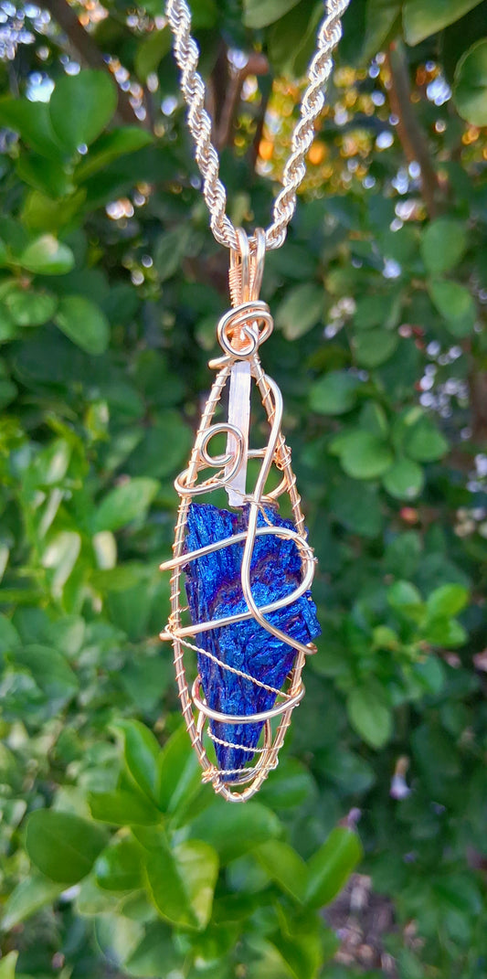 "Stillness"- Selenite and Titanium Black Kyanite Pendant