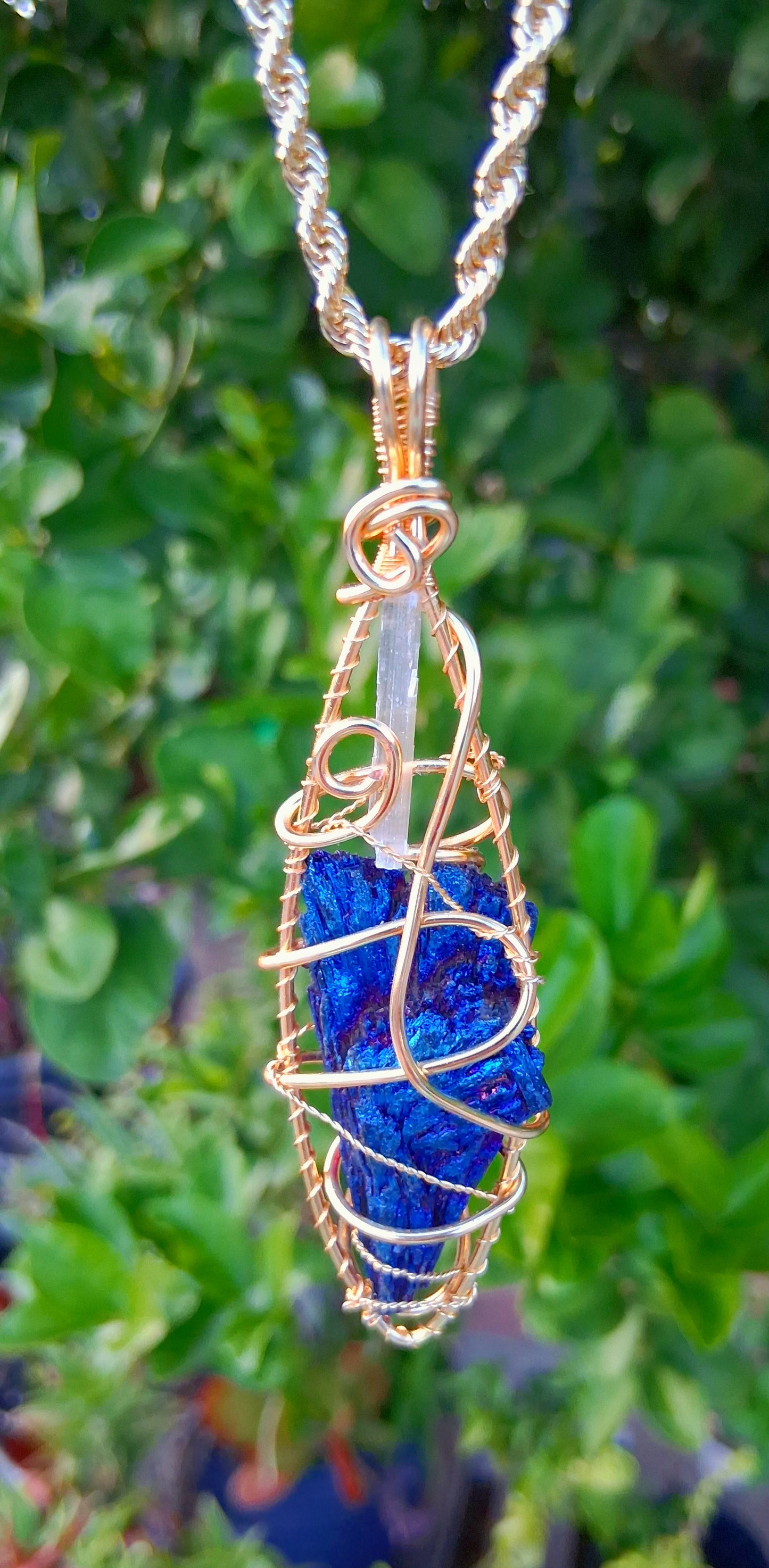 "Stillness"- Selenite and Titanium Black Kyanite Pendant