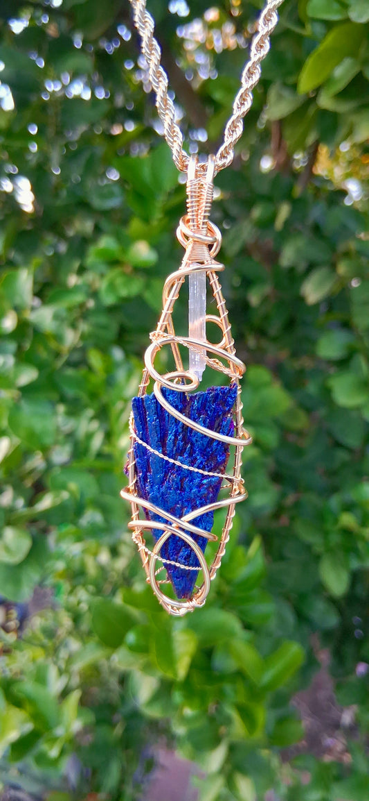 "Stillness"- Selenite and Titanium Black Kyanite Pendant