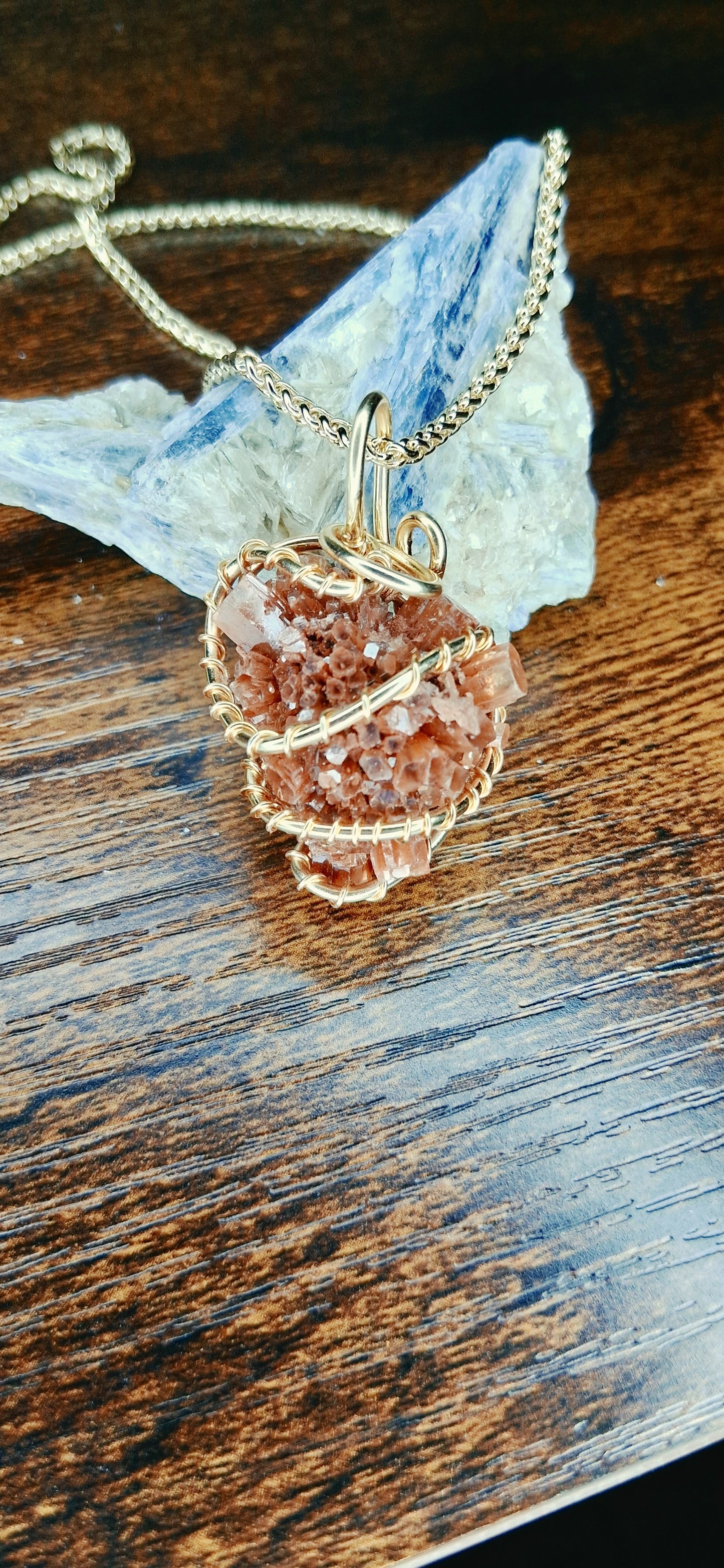 Raw Aragonite Crystal Wire-Wrapped Pendant Necklace | Handmade Crystal Jewelry