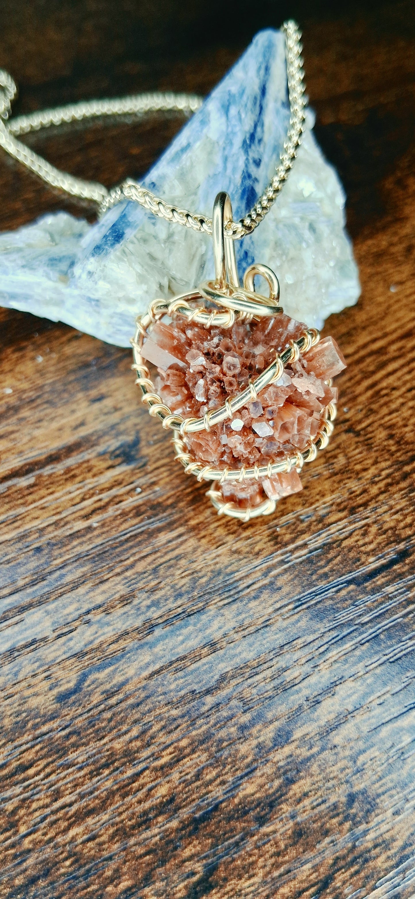 Raw Aragonite Crystal Wire-Wrapped Pendant Necklace | Handmade Crystal Jewelry