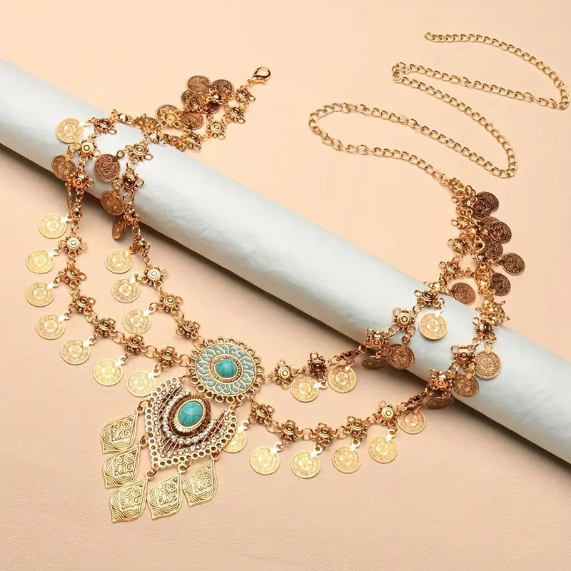 Elegant Bohemian Double-Layer Coin & Tassel Waist Chain Belt