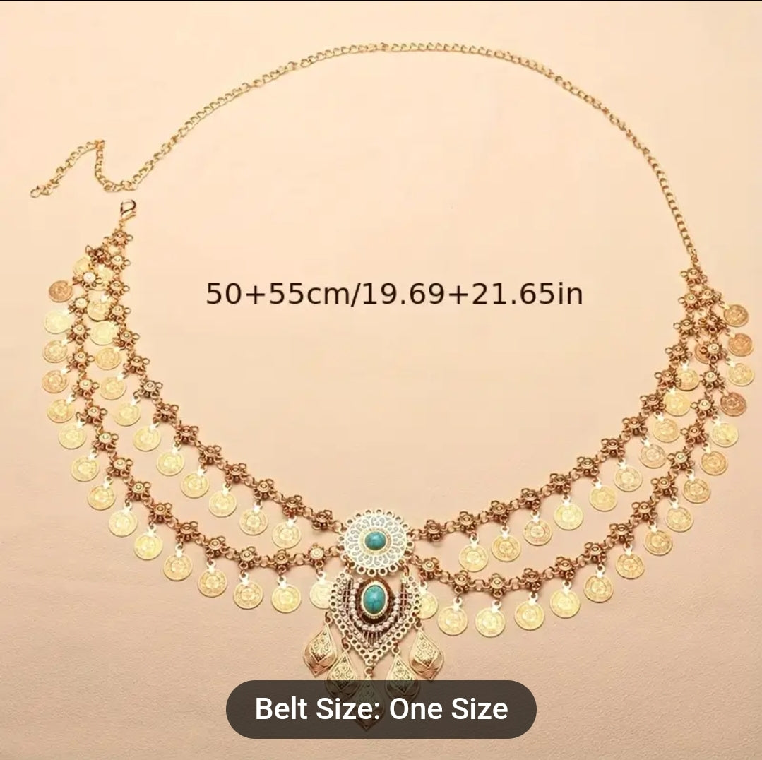 Elegant Bohemian Double-Layer Coin & Tassel Waist Chain Belt