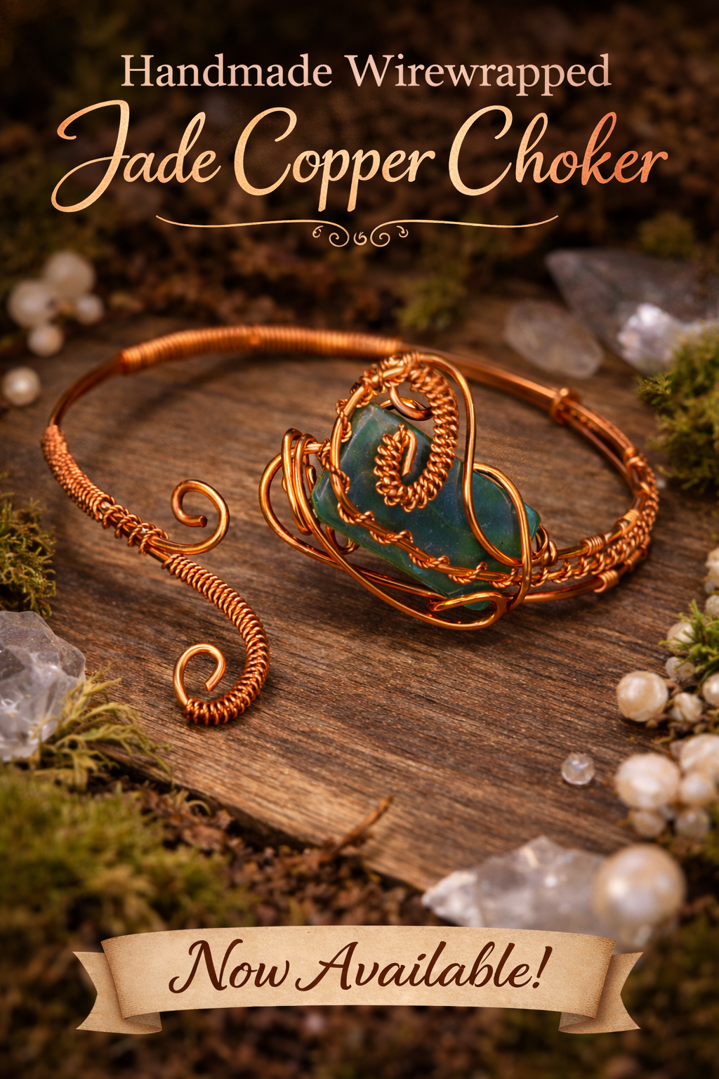 Copperleaf Embrace-Nephrite Jade Copper Wire Wrapped Necklace